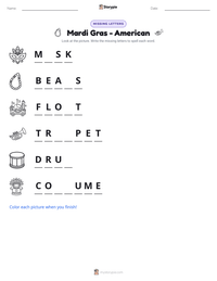 Mardi Gras - American printable worksheet preview