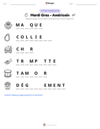 Aperçu de la feuille de travail imprimable Mardi Gras - Américain