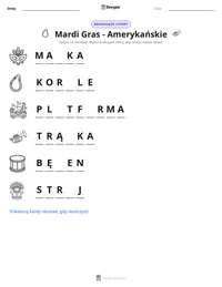 Podgląd drukowalnego arkusza ćwiczeń Mardi Gras - Amerykańskie