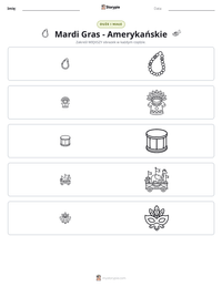 Podgląd drukowalnego arkusza ćwiczeń Mardi Gras - Amerykańskie
