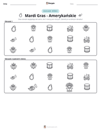 Podgląd drukowalnego arkusza ćwiczeń Mardi Gras - Amerykańskie