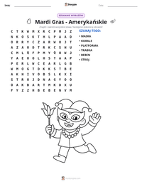 Podgląd drukowalnego arkusza ćwiczeń Mardi Gras - Amerykańskie