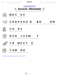 Aperçu de la feuille de travail imprimable Carnaval - Néerlandais