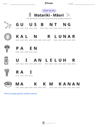 Prabaca lembar kerja cetak Matariki - Māori