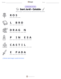 Vista previa de la hoja de trabajo imprimible de Sant Jordi - Catalán