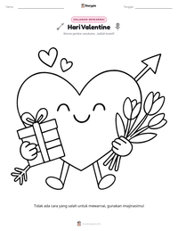 Prabaca lembar kerja cetak Hari Valentine