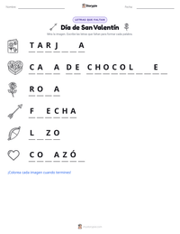 Vista previa de la hoja de trabajo imprimible de Día de San Valentín