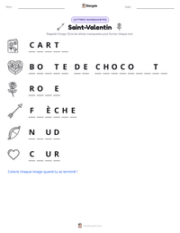 Aperçu de la feuille de travail imprimable Saint-Valentin