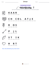 Valentijnsdag afdrukbare werkblad voorbeeld