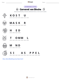 Carnaval van Binche afdrukbare werkblad voorbeeld