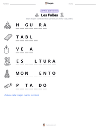 Vista previa de la hoja de trabajo imprimible de Las Fallas