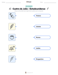 Vista previa de la hoja de trabajo imprimible de Cuatro de Julio - Estadounidense