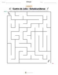 Vista previa de la hoja de trabajo imprimible de Cuatro de Julio - Estadounidense