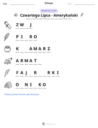 Podgląd drukowalnego arkusza ćwiczeń Czwartego Lipca - Amerykański