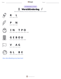 Wereldkinderdag afdrukbare werkblad voorbeeld