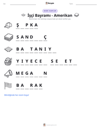 İşçi Bayramı - Amerikan yazdırılabilir çalışma sayfası önizlemesi