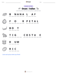 Onam - Indian printable worksheet preview