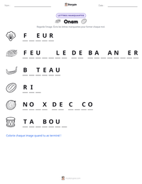 Aperçu de la feuille de travail imprimable Onam