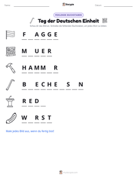 Tag der Deutschen Einheit druckbare Arbeitsblatt Vorschau