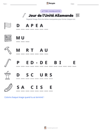 Aperçu de la feuille de travail imprimable Jour de l'Unité Allemande