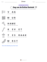 Dag van de Duitse Eenheid afdrukbare werkblad voorbeeld