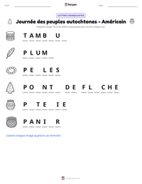 Aperçu de la feuille de travail imprimable Journée des peuples autochtones - Américain