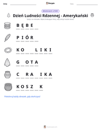 Podgląd drukowalnego arkusza ćwiczeń Dzień Ludności Rdzennej - Amerykański