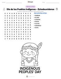 Vista previa de la hoja de trabajo imprimible de Día de los Pueblos Indígenas - Estadounidense