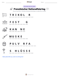 Französischer Nationalfeiertag druckbare Arbeitsblatt Vorschau