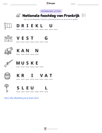 Nationale feestdag van Frankrijk afdrukbare werkblad voorbeeld