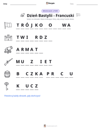 Podgląd drukowalnego arkusza ćwiczeń Dzień Bastylii - Francuski