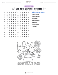 Vista previa de la hoja de trabajo imprimible de Día de la Bastilla - Francés