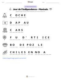 Aperçu de la feuille de travail imprimable Jour de l'Indépendance - Mexicain
