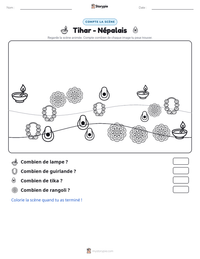 Aperçu de la feuille de travail imprimable Tihar - Népalais