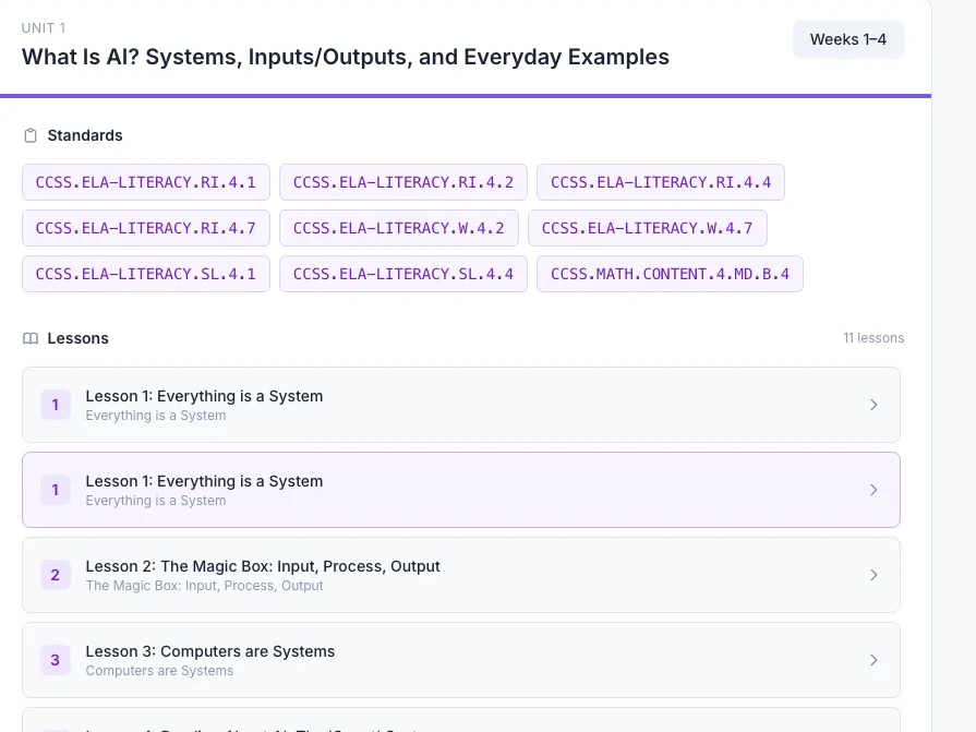 Storypie curriculum builder with standards-aligned units