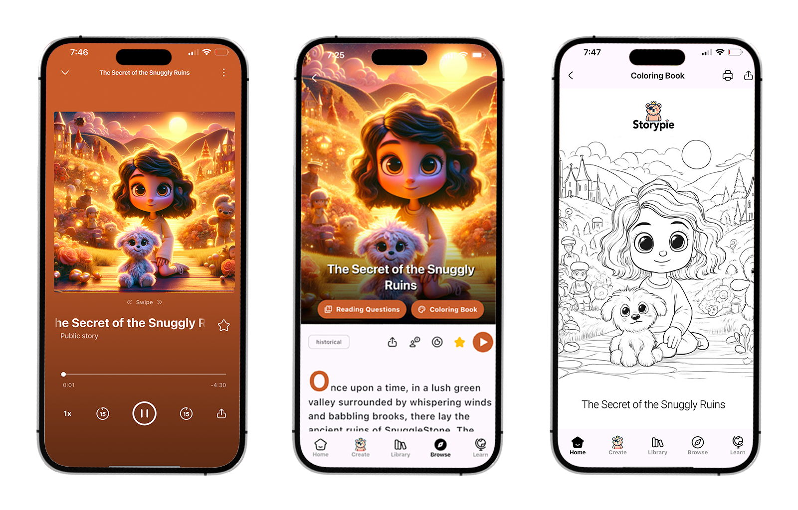 Listen, Read, or Color illustration